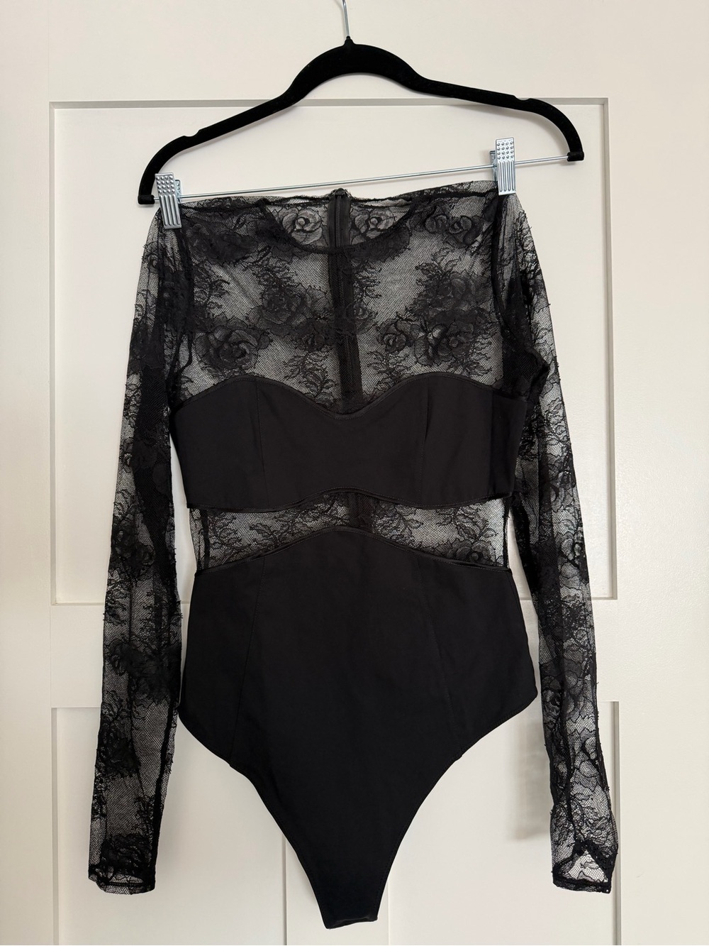 Fleur du Mal Black Lace Long-Sleeve Bodysuit